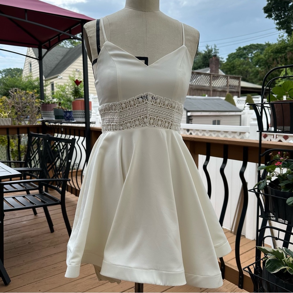 White Flare Lace Mini Dress in Size Small
